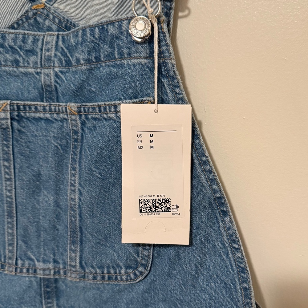 NWT H&M Medium Wash Wide Leg Overalls - Picture 3 of 3